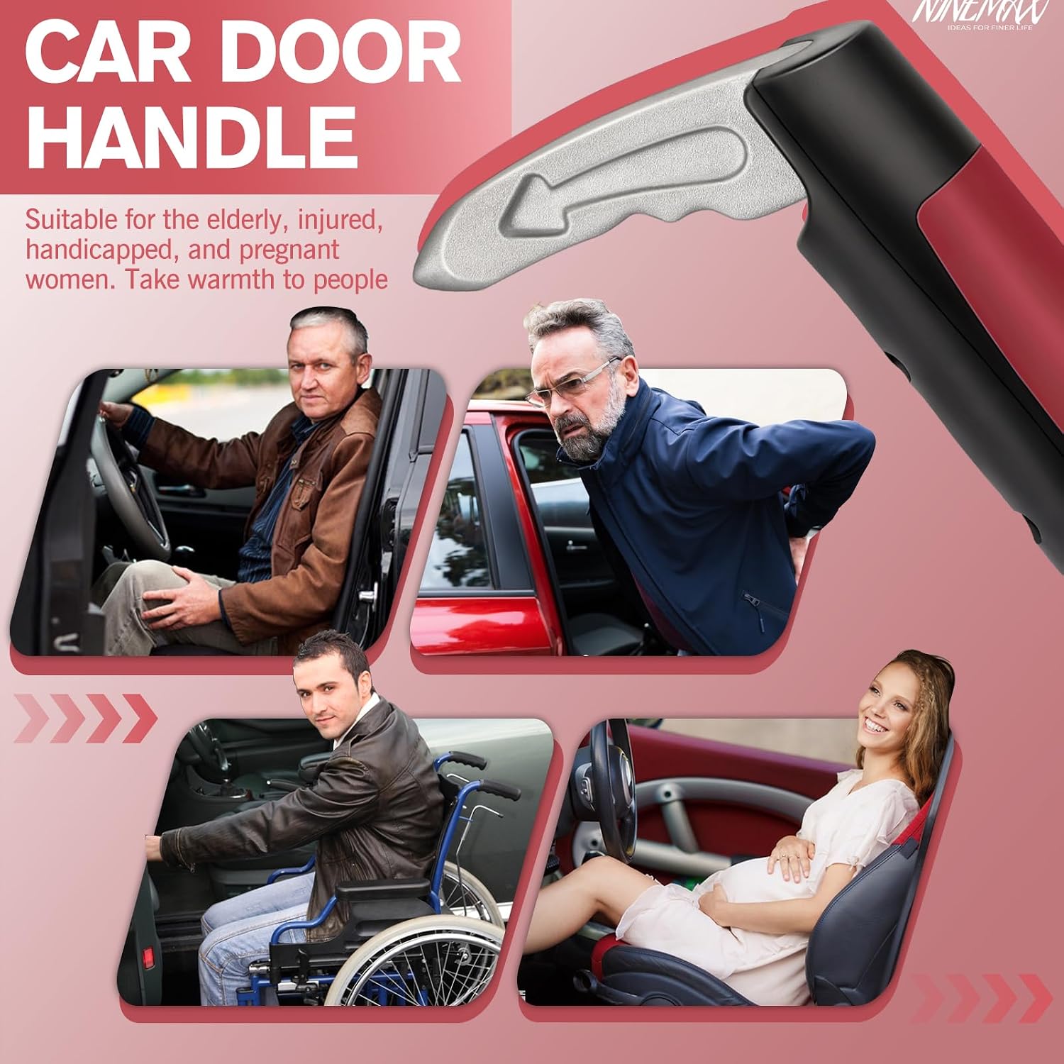 NINEMAX Car Door Handle for Elderly, Car Handle Assist & Cane